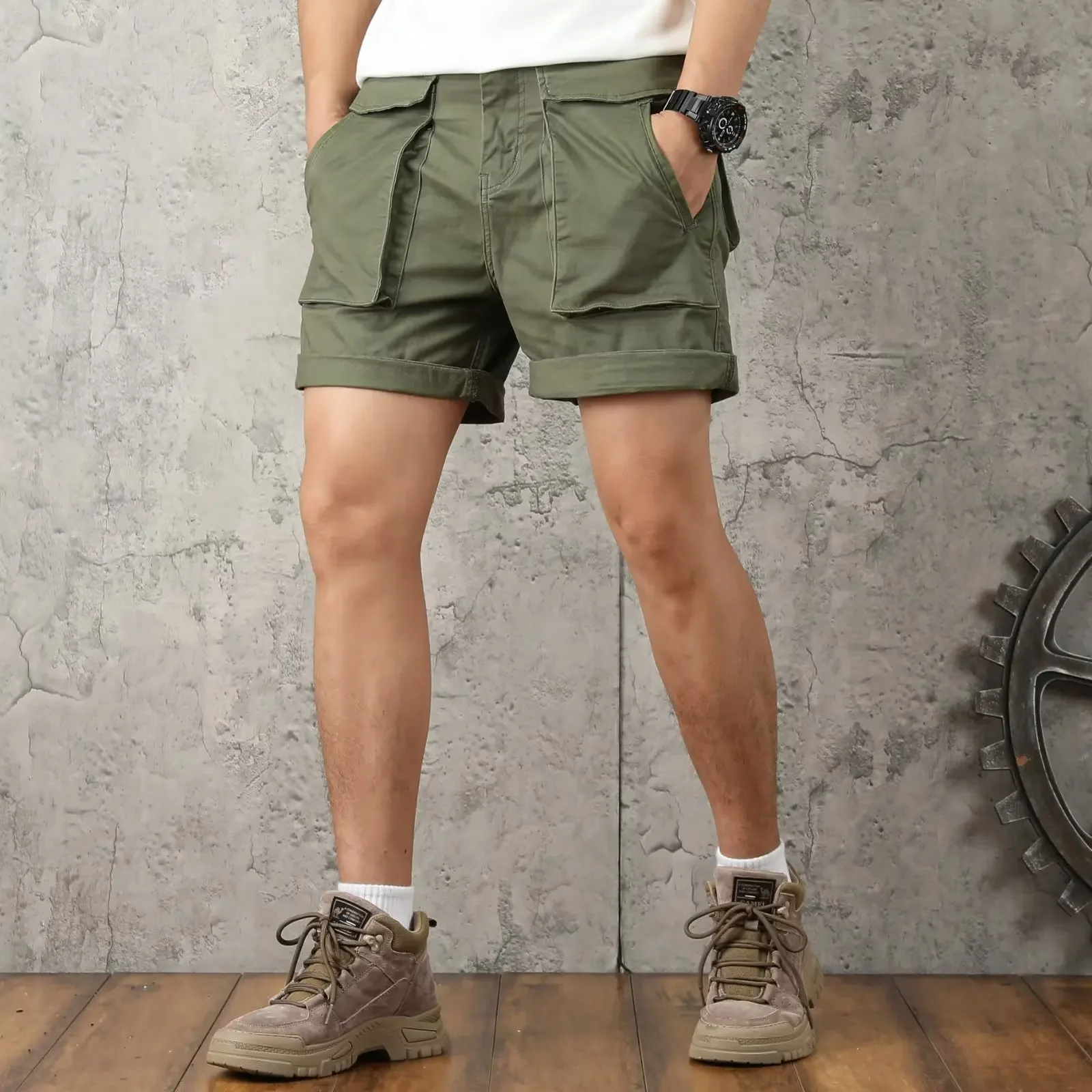 Men\'s Casual Cargo Shorts, Multi-Pocket Short Pants, Loose Male Outdoor Hunting Fishing Shorts, Solid Color, Summer, 2024