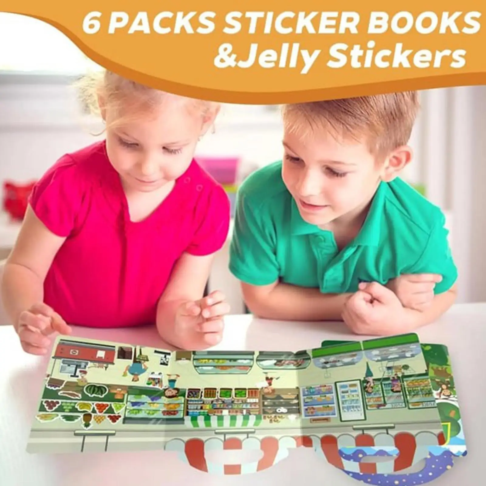 Reusable Sticker Book 6 Sets Jelly Activity Scrapbooking Toddler Crafts Travel Toys Airplane Car