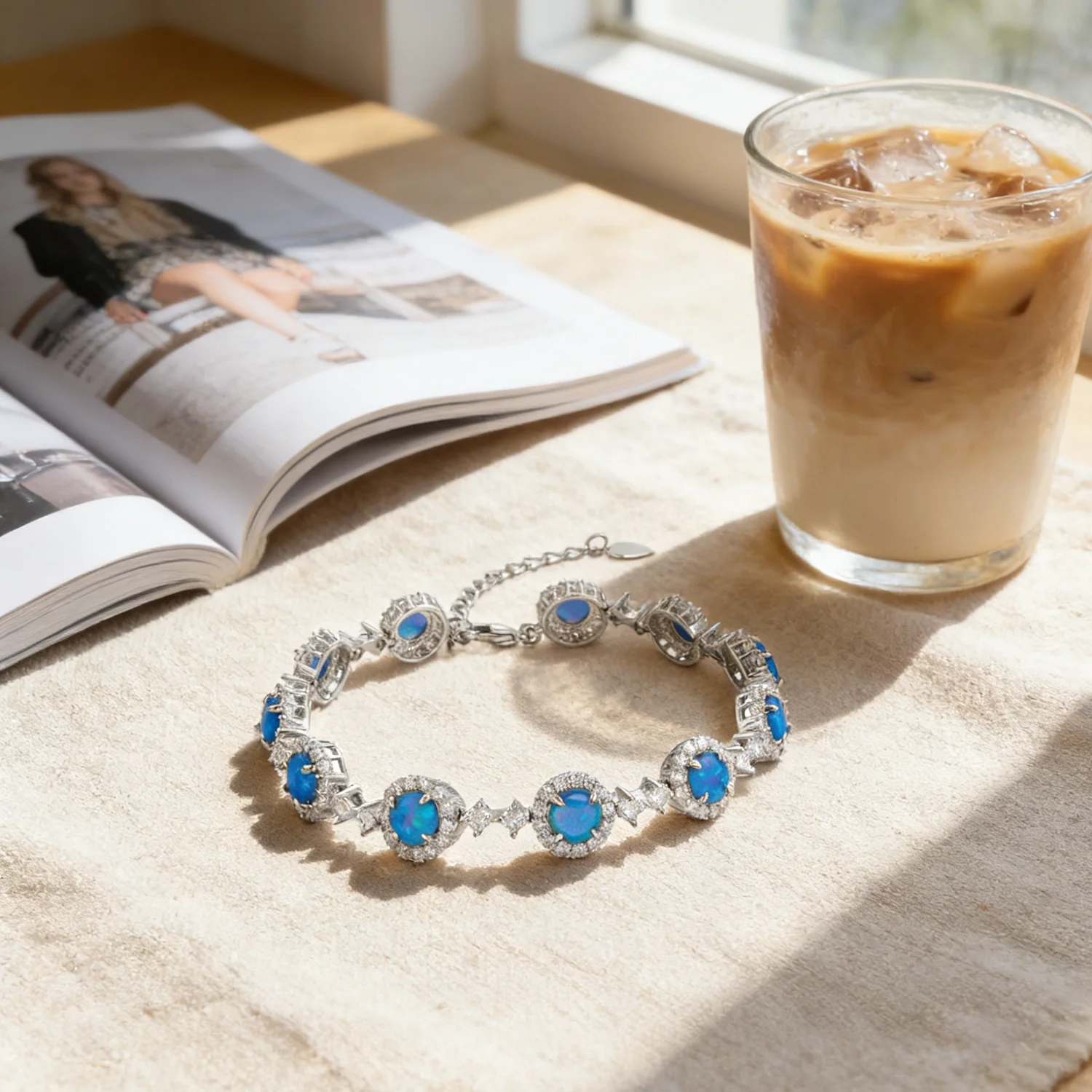 繊細なラウンドブルーファイアーオパールテニスブレスレット、キ - Tennis Bracelet Cubic のレビューと価格
