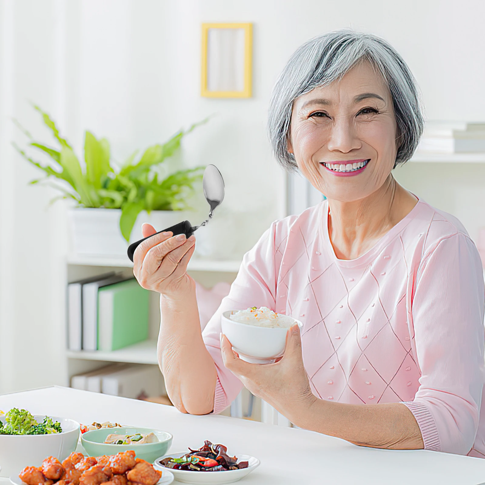 

3pcs Adaptive Eating Utensils Set For Elderly Stainless Steel Bendable Spoon Fork Anti-Shaking Design