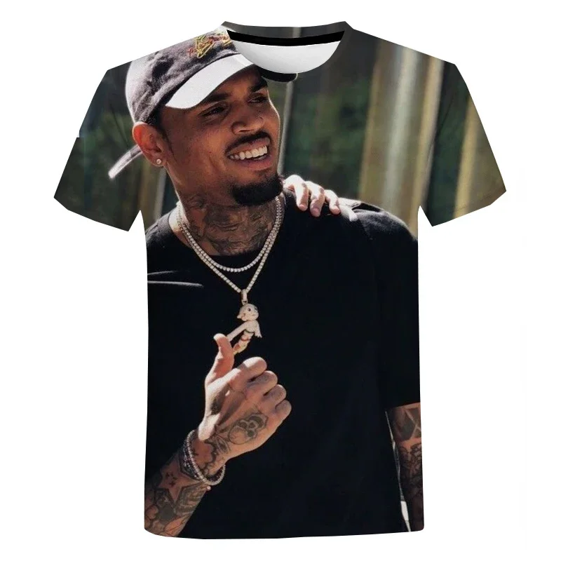 Y2K Clothing Chris Brown Graphic T Shirt for Men Singer 3D Short Sleeve Summer Oversized T-shirts Harajuku Streetwear Tops Tees