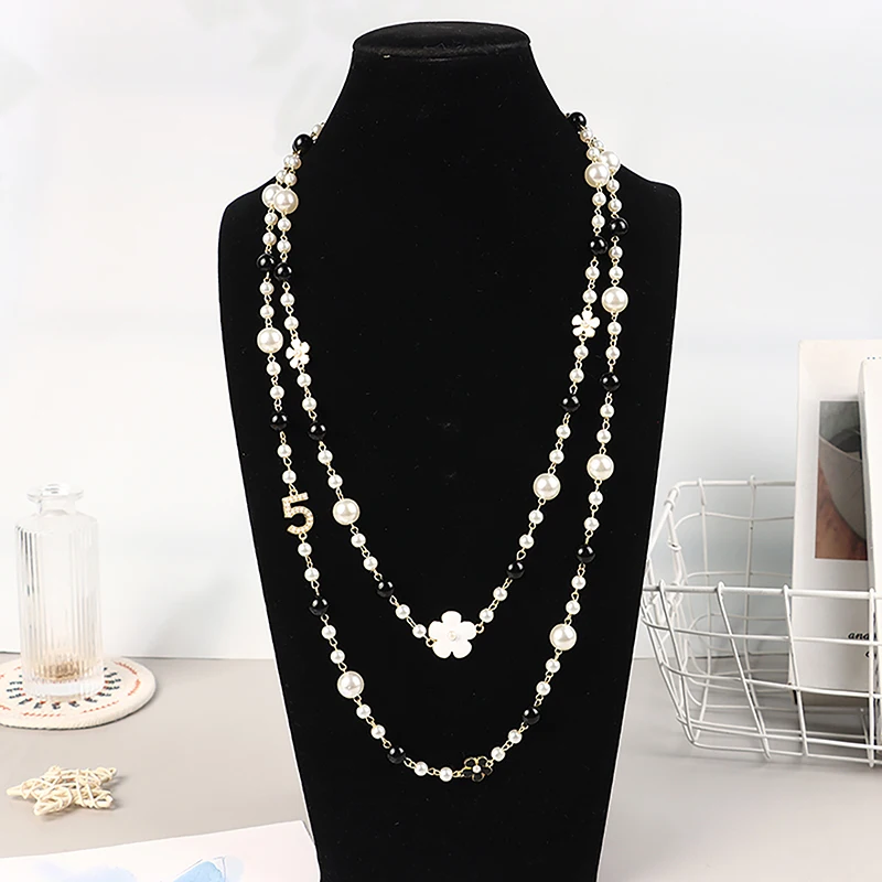 Classic Exquisite Pearl Long Sweater Necklace Fashion Lady Party Wedding Crystal Jewelry