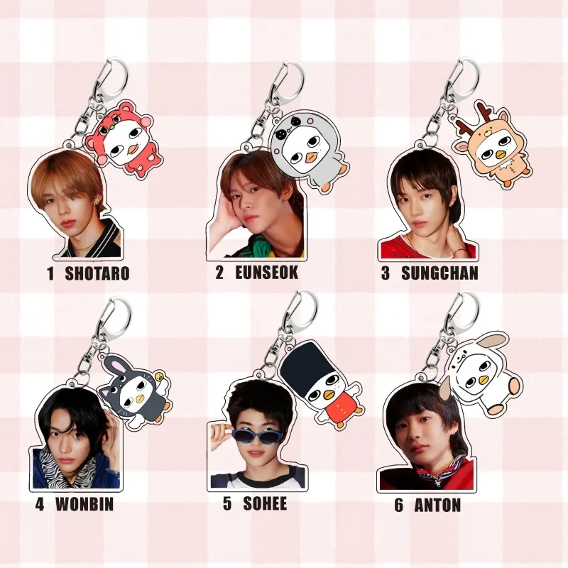 Popular Korean Men's Group SHOTARO EUNSEOK SUNGCHAN WONBIN Key Selfie Cartoon Image Keyring Acrylic Keychain Pendant Friend Gift