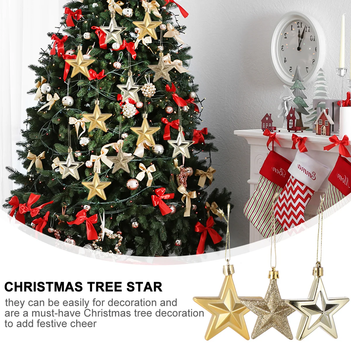 

18 Pcs Christmas Decoration Five-pointed Star Ornaments Hanging Tree Baubles for