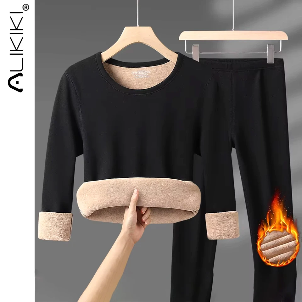 Women Men Velvet Thick Thermal Underwear First Base Layer Long Johns Fleece Lined Undershirt For Winter Cold Weather