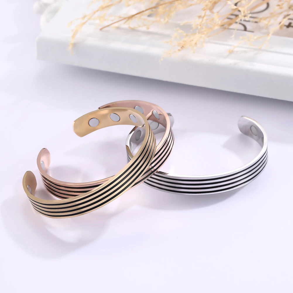 My shape Simple Geometric Stainless Steel Bangles Bracelets for Men Women Stripes Magnetic Open Cuff Bangle Fashion Male Jewelry