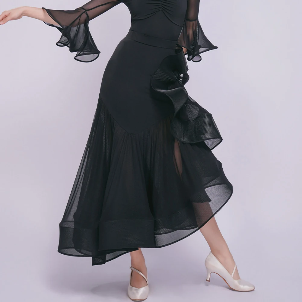 Waltz Skirt high quality Ballroom Roland Purple Fishbone Glaze Blue Standard Competition Midi Skirt Practice Black - Image 4