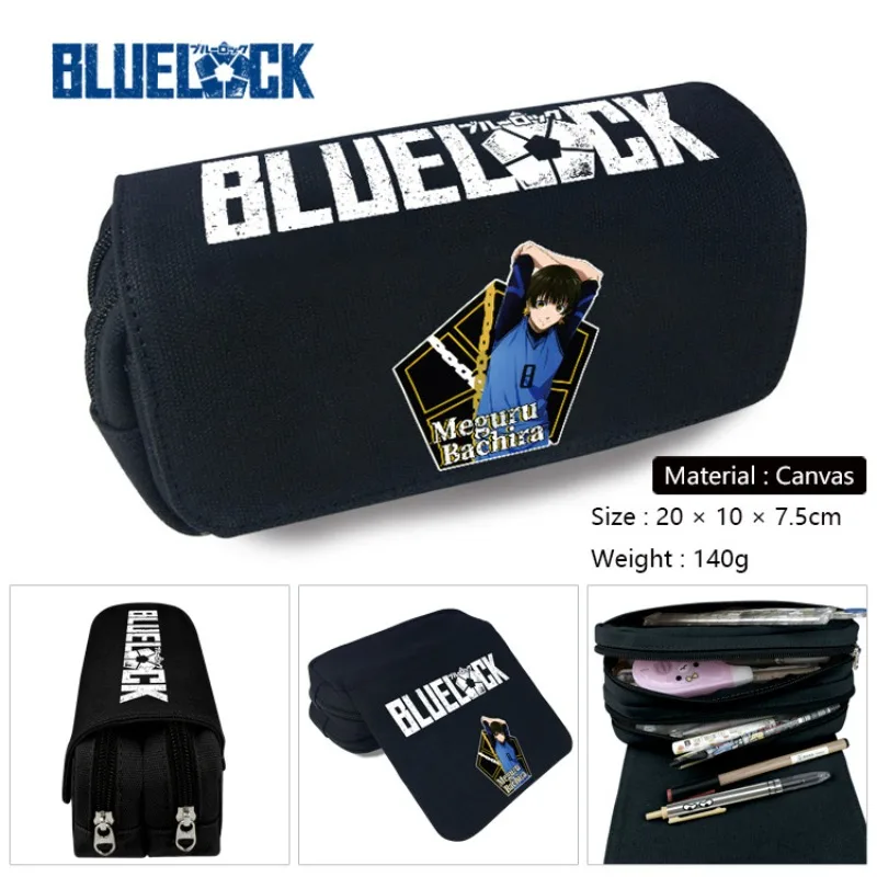 New Anime Blue Lock Pencil Case Double Layer Storage Make Up Cosmetic Bag Pencil Box Student School Office Pen Bag
