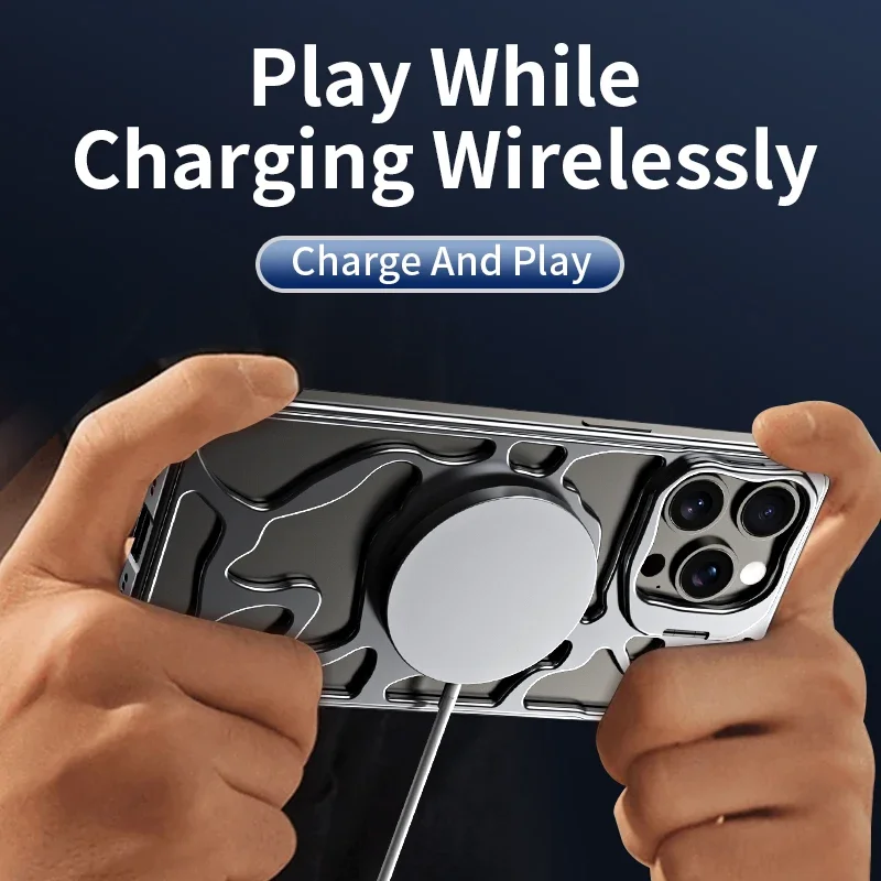 For iPhone 15 14 13 Pro Max Case titanium aluminum alloy Magnetic MagSafe Metal Holder Cloud cooling framework Protective cover