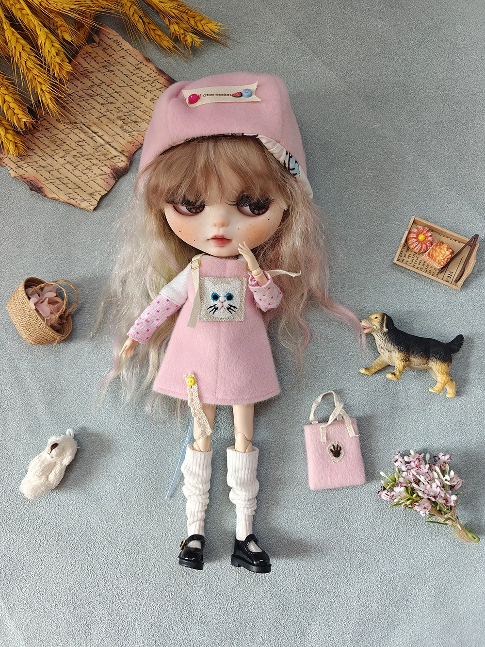 

New blythe doll clothes winter pink Handmade suit for Blythe Doll Cute OB22 OB24 AZ,ONE Cute Girl's Doll Clothes Toy