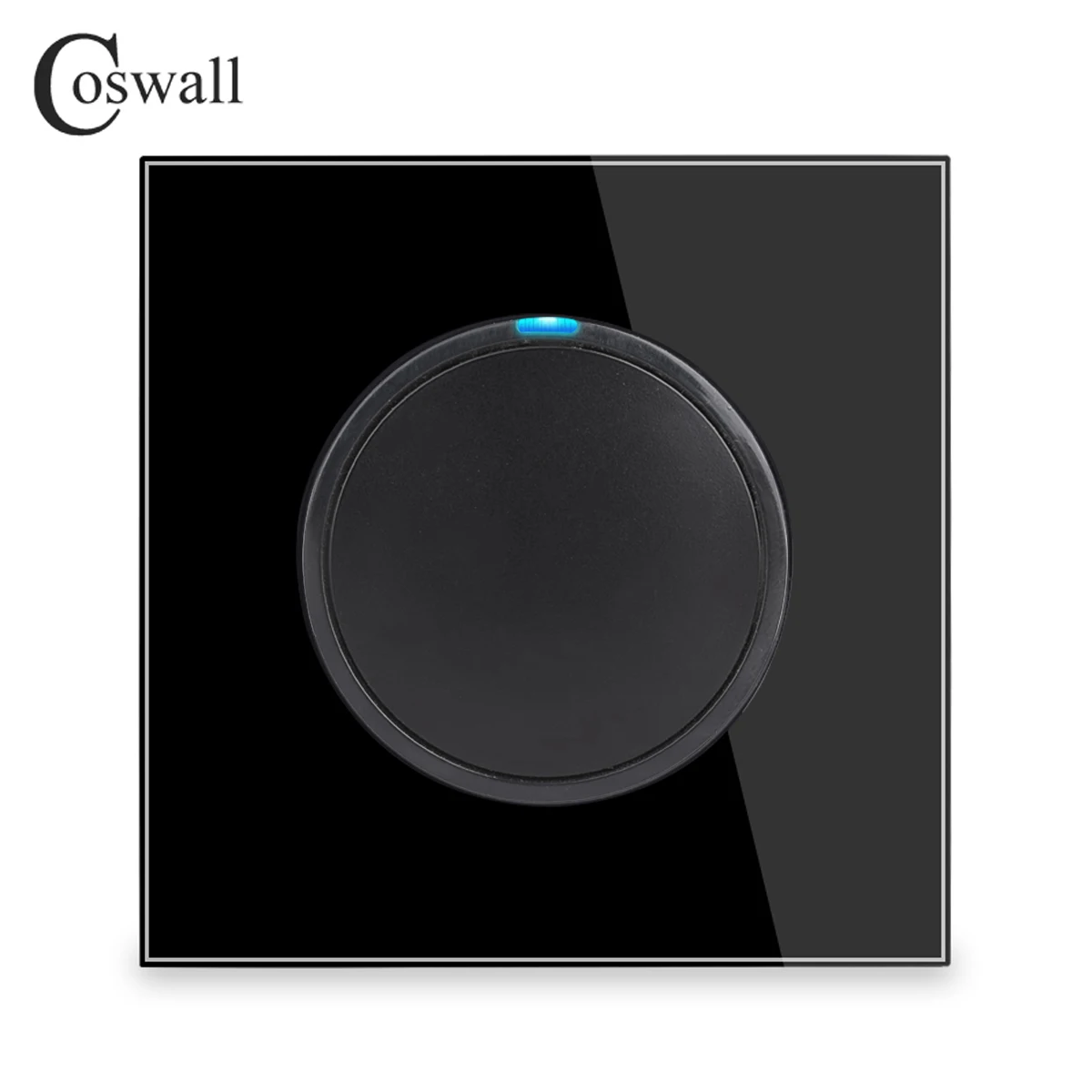 Coswall Crystal Glass Panel Push On / Off 1 Gang 2 Way Passage Pass Through Stair Wall Light Switch Switched Blue Backlight
