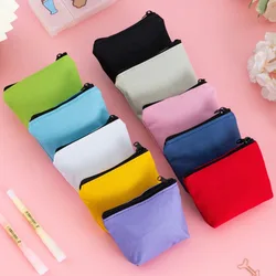Canvas Coin Purse Bag Simple Solid Colour Zipper Handmade Small Women Girl Coin Purse Small Wallet Kid Earphone Key Bag