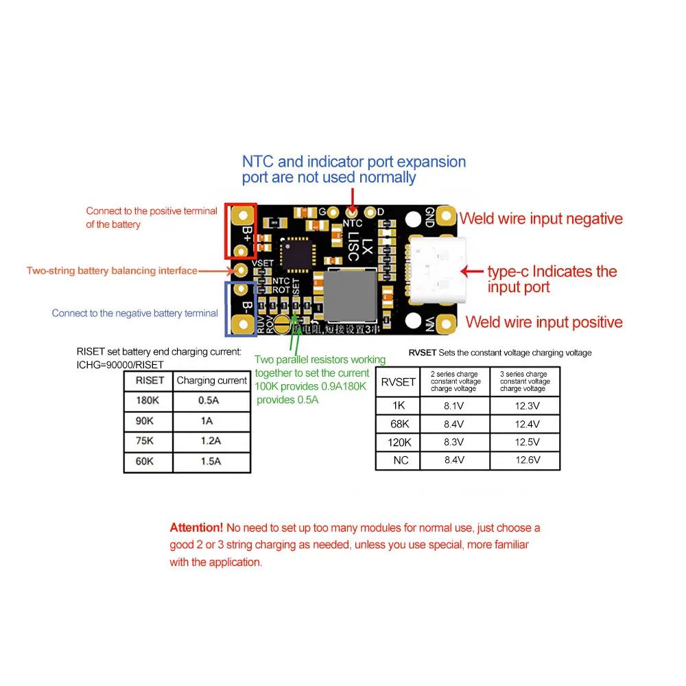 Type-C USB 2-3S BMS 15W 3.7V Lithium Battery Charging Boost Module With Balanced Support Fast Charge With Indicator