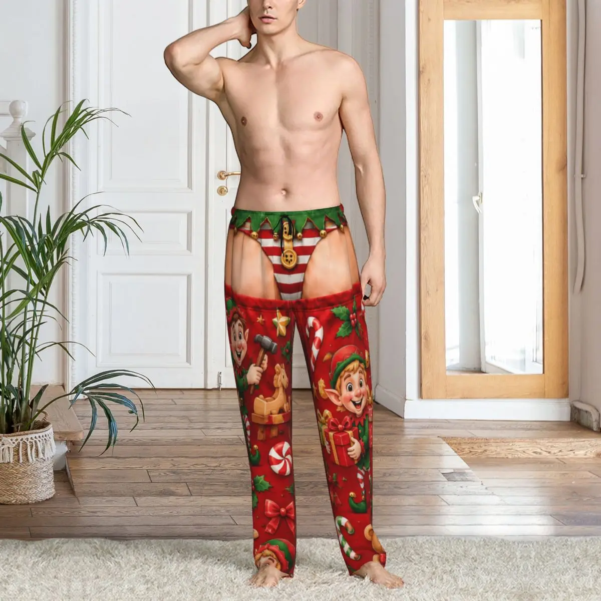 Men Merry Christmas Santa Claus Snowman Lounge Pants Comfy Pajama Yoga Bottoms With Pockets