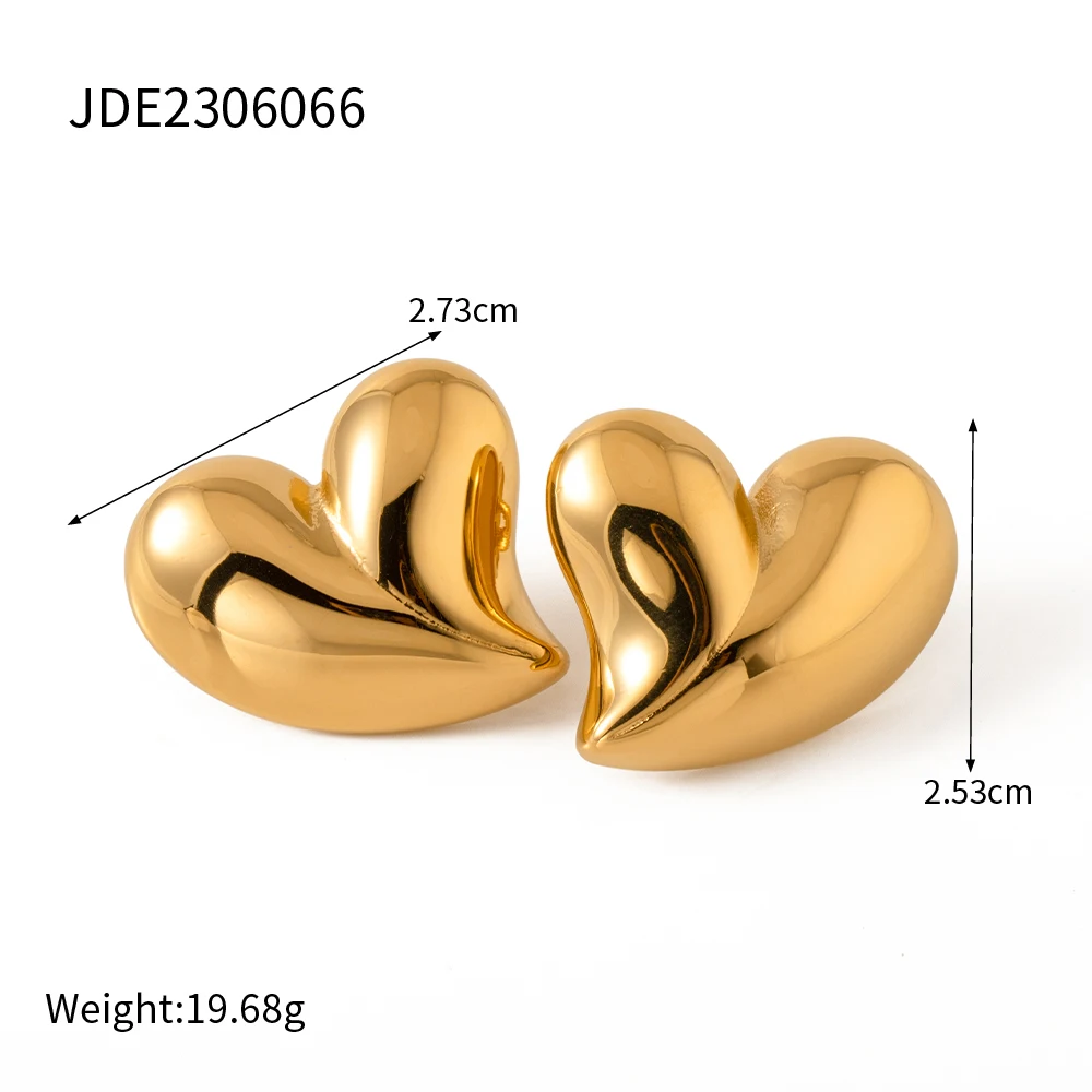 Jewelryposter 316L Stainless Steel Heart Love Stud Earrings Creative Metal High Quality Waterproof Romantic Chic Jewelry Women