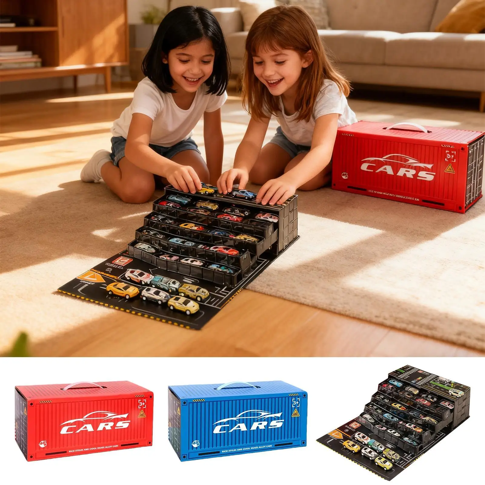 Voiture jouet à tirer en alliage, petits jeux éducatifs, 48 pièces, jouets de course avec tapis de jeu pour enfants garçons, maison, voyage, chambre à coucher, salle de classe