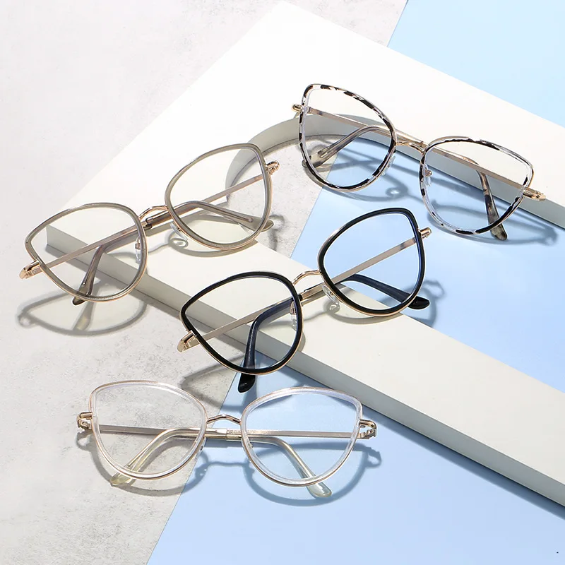 

New Women Fashionable Eyeglass Frame Can With Prescription Glasses Fashionable Anti Blue Light Cat Eye Flat Lenses