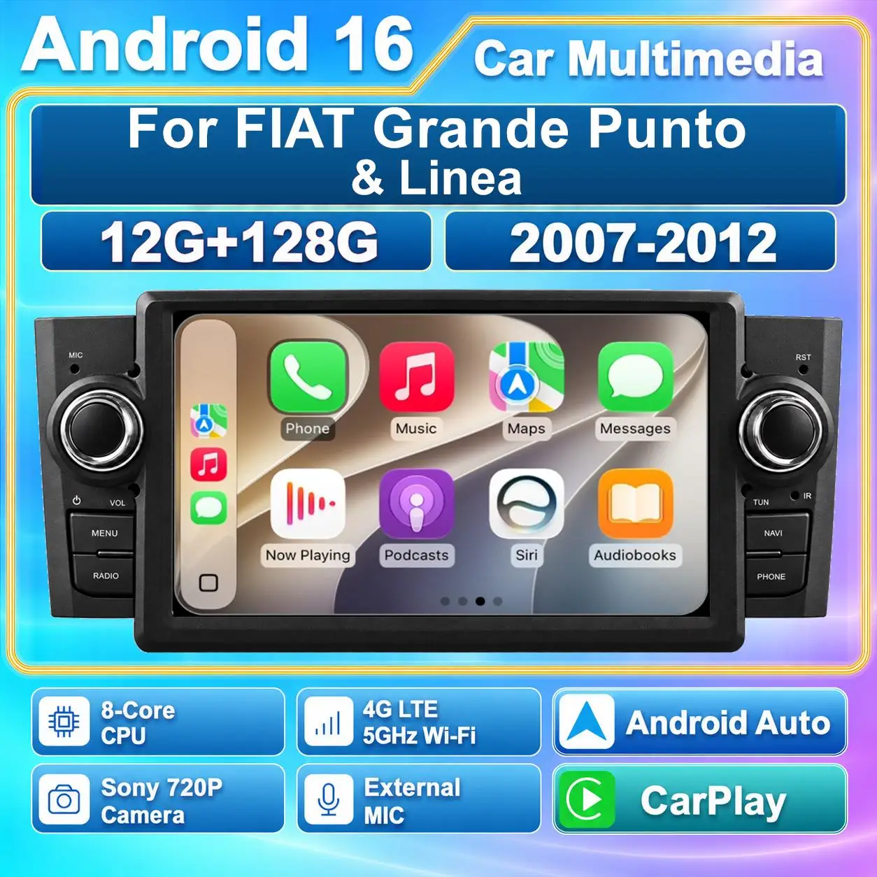 Android 16 For Fiat Grande Punto Linea 2007 - 2012 carplay auto Car Radio Multimedia Video player DSP GPS head unit 7inch RSNAVI