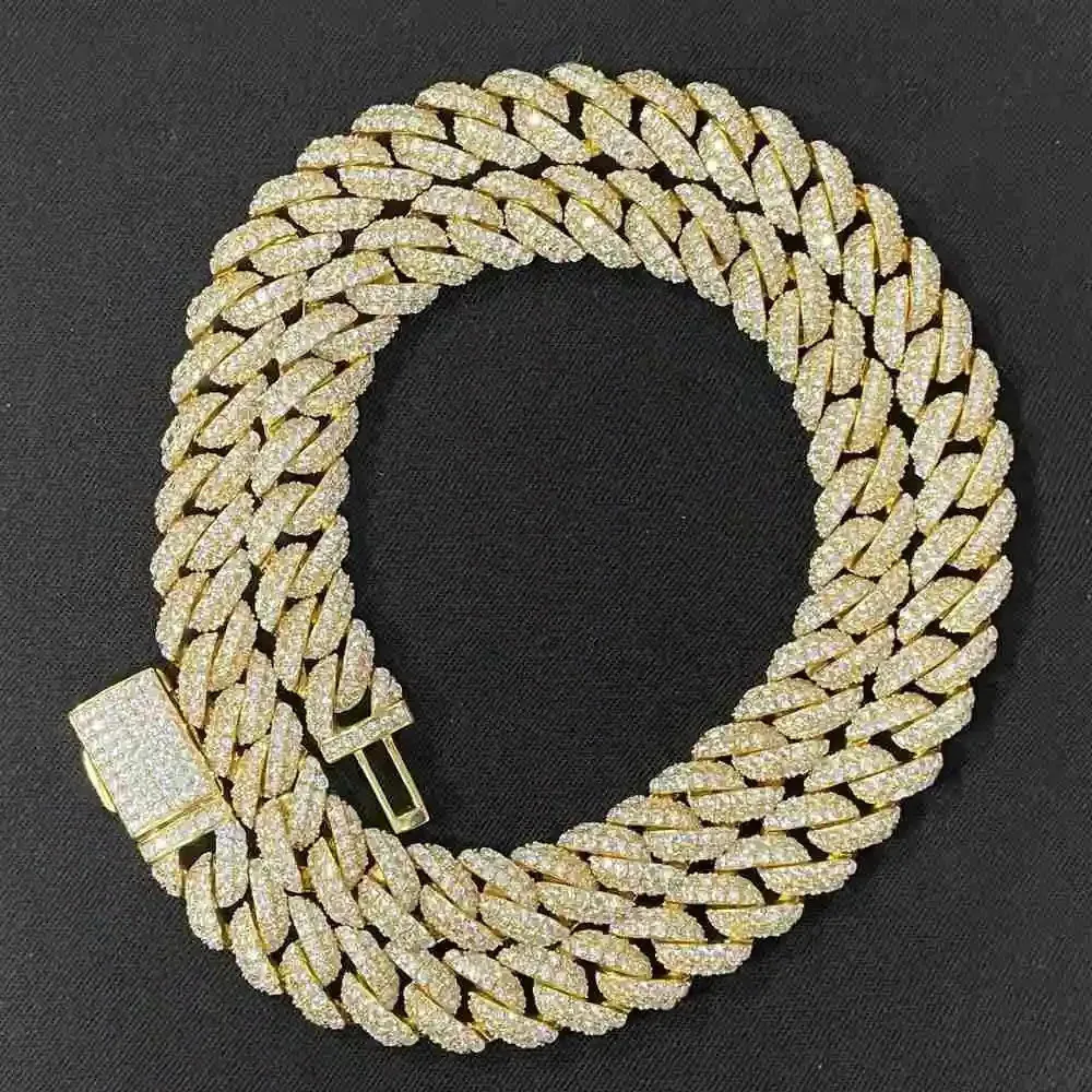 

HQ GEMS 8 Inch 10mm S925 Silver Full Iced Out Moissanite Diamond Hip Hop Cuban Chain Link Miami Necklace For Men