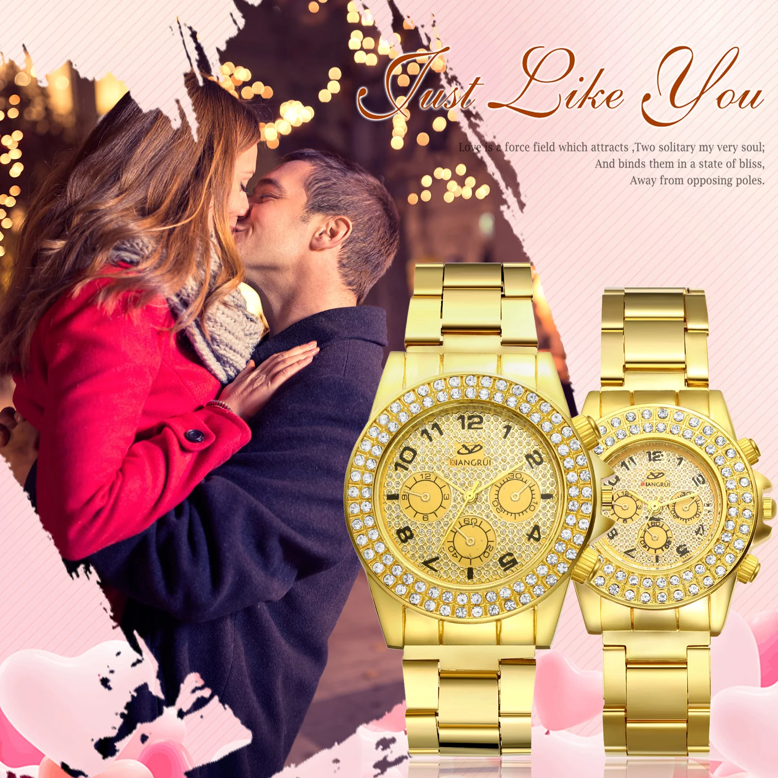 Декоративные золотые часы LANCARDO со стразами для влюбленных, аналоговые кварцевые арабские цифровые часы со съемным браслетом из нержавеющей стали для мужчин