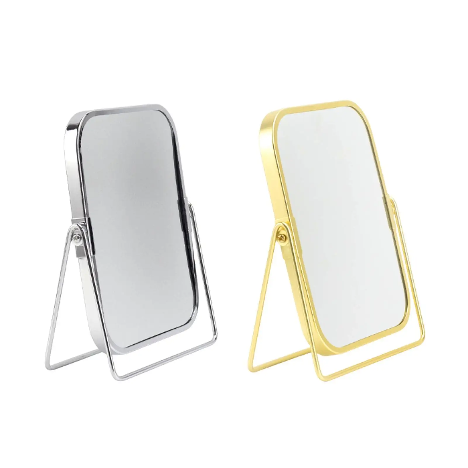 Makeup Mirror Metal Frame Desktop Stand Mirror Double-sided Makeup Mirror for Household Dorm Dressing Room Bedroom Hotel