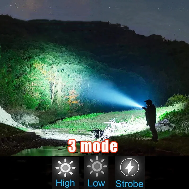 New Outdoor Strong Light Led Zoom Flashlights White Laser High Power Ultra Long Range Torch Rechargeable OLED Display Flashlight