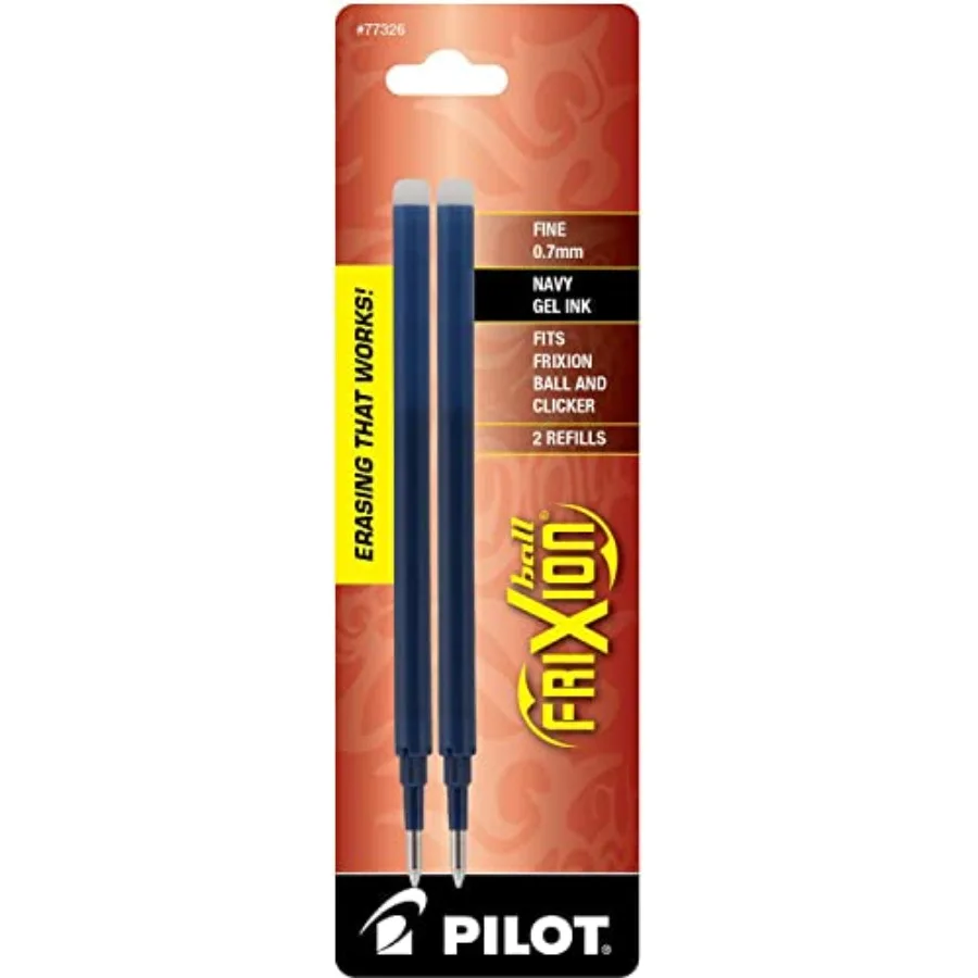 Recambios de tinta de gel FriXion Ball para bolígrafos borrables, punta fina de 0,7 mm, paquete de 2, azul marino
