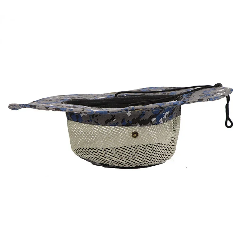 Camouflage Sun Hat Mesh Sunshade Breathable Hiking Hunting Hats Wide Brim Anti Slip Fishing Outdoor Mountaineering Bucket Cap
