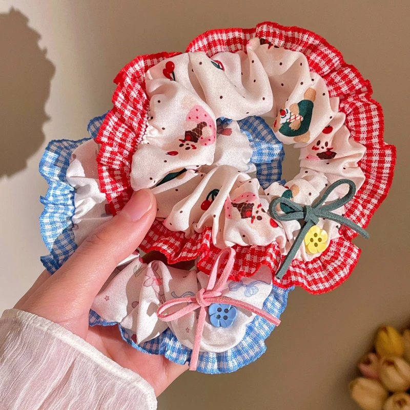 لطيف الكرز الدب عقال المرأة منقوشة تنورة إكسسوارات الشعر ذيل حصان كابيلو كورباتاس المطاط رباطات كابيلو الحلي