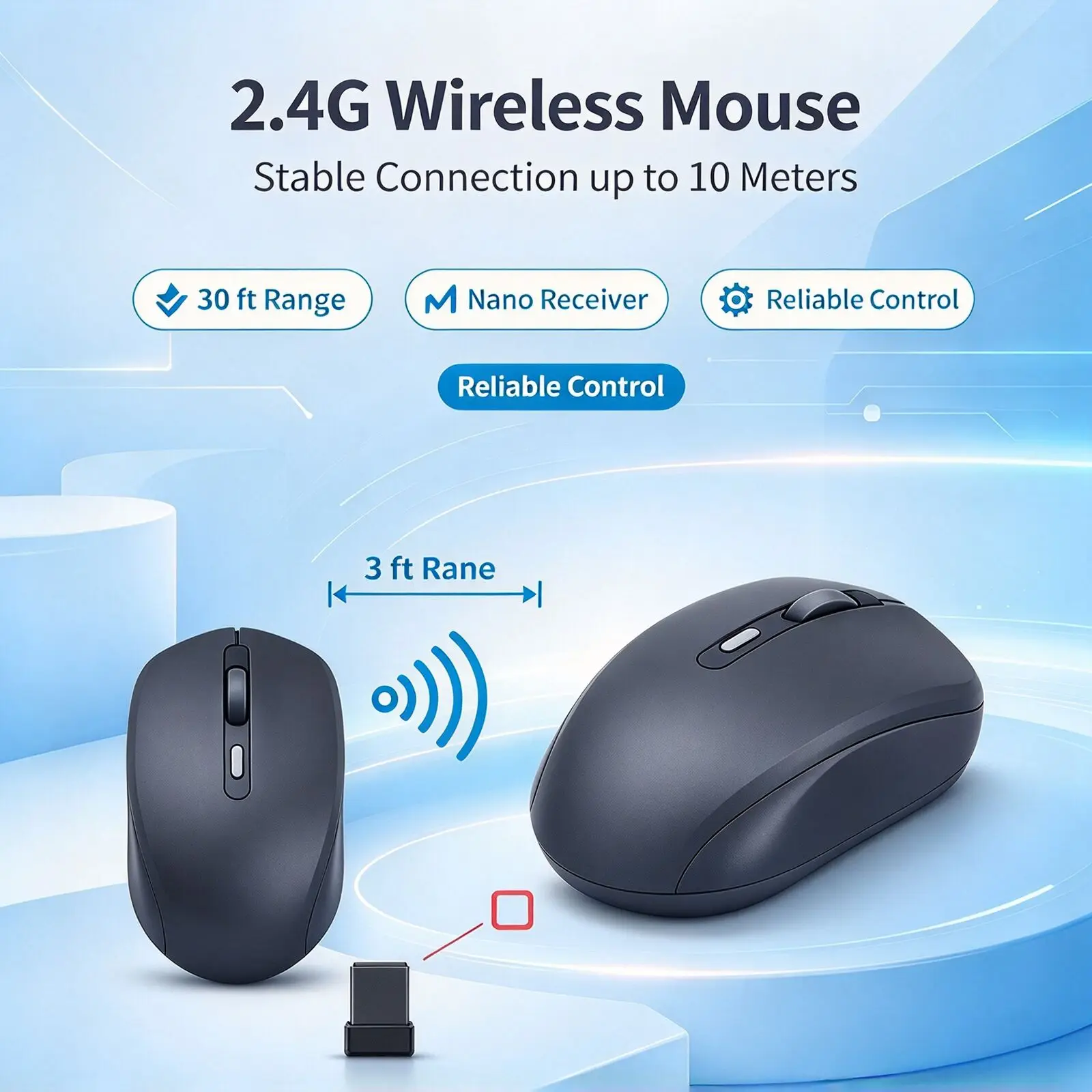2.4G Wireless Silent Mouse 1600DPI Ergonomic Optical Ergonomic Mice with USB Receiver Smart Sleep for Laptop PC Computer Office