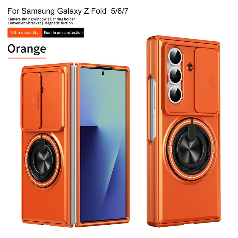case for Samsung Z FOLD 7 Shock Proof tough shell With Holder Kickstand Camera sliding window protective case plain Shock Proof
