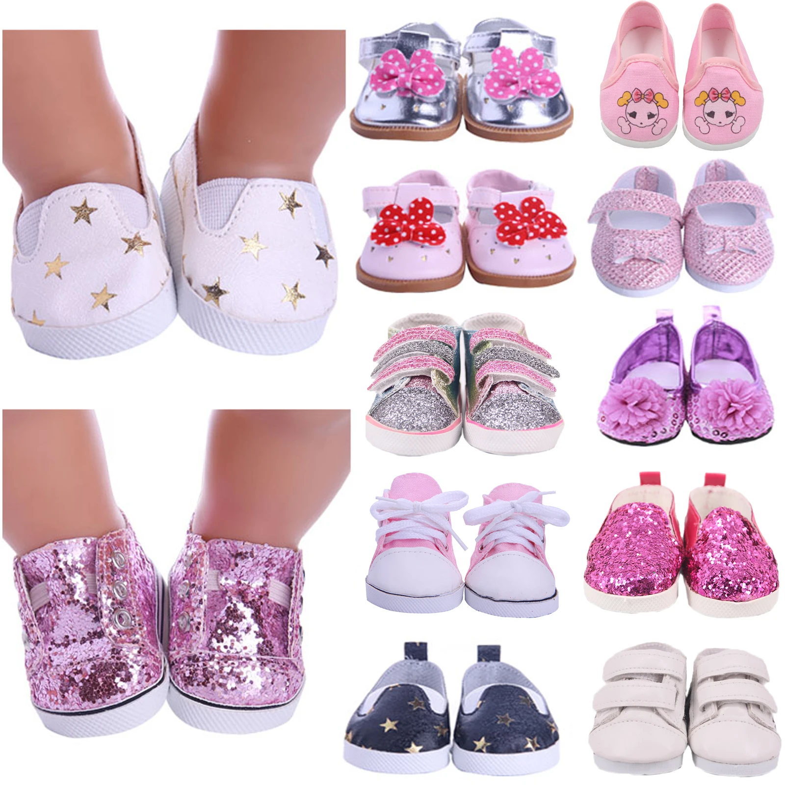 Zapatos de muñeca hechos a mano, botas de 7Cm para muñeca americana de 18 pulgadas y 43Cm para bebé recién nacido, accesorios para muñecas de