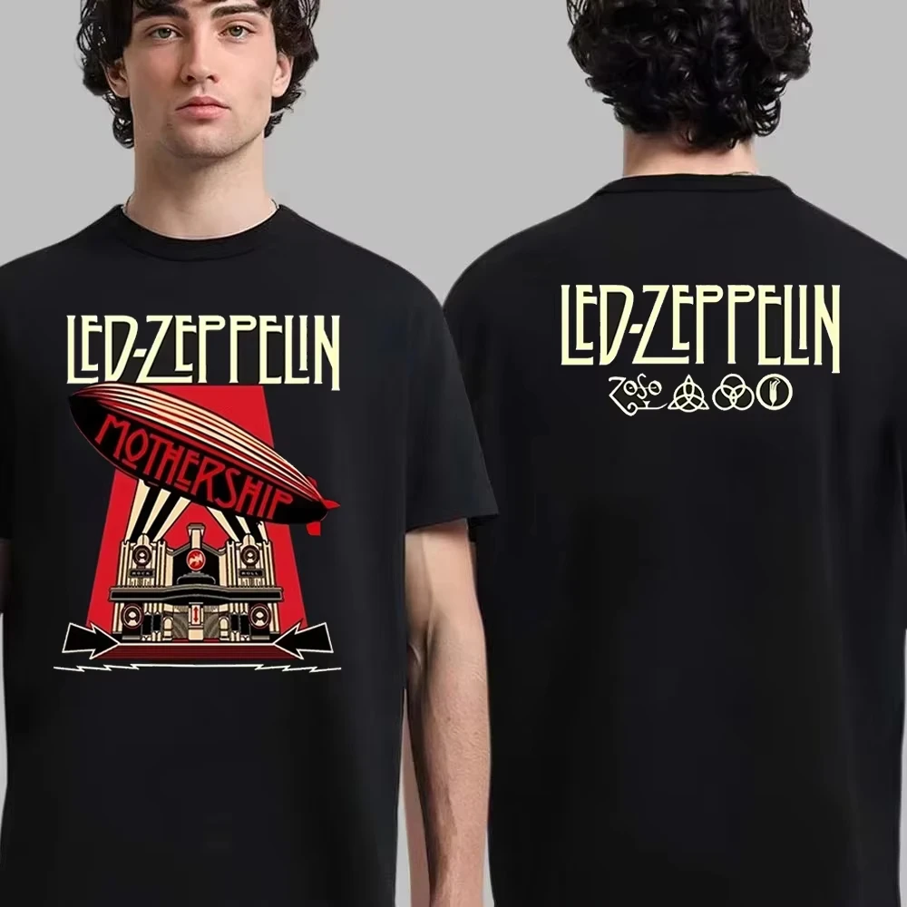 Amazing Tees Men Women Vintage Rock Band Led Tour Zeppelin T Shirt Double-sided Casual Oversized Tee Unisex Wear Y2K T-shirt