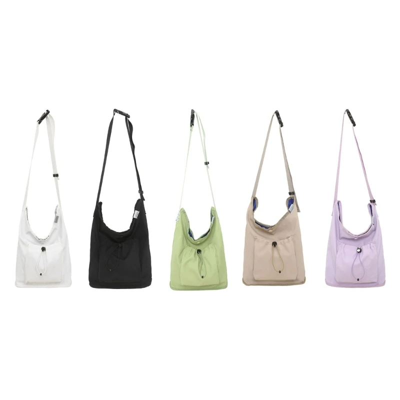 

Crossbody Nylon Tote Bag Women Girl Casual Bag Drawstring Shoulder Bag Large Capacity Bag White Black Green Khaki