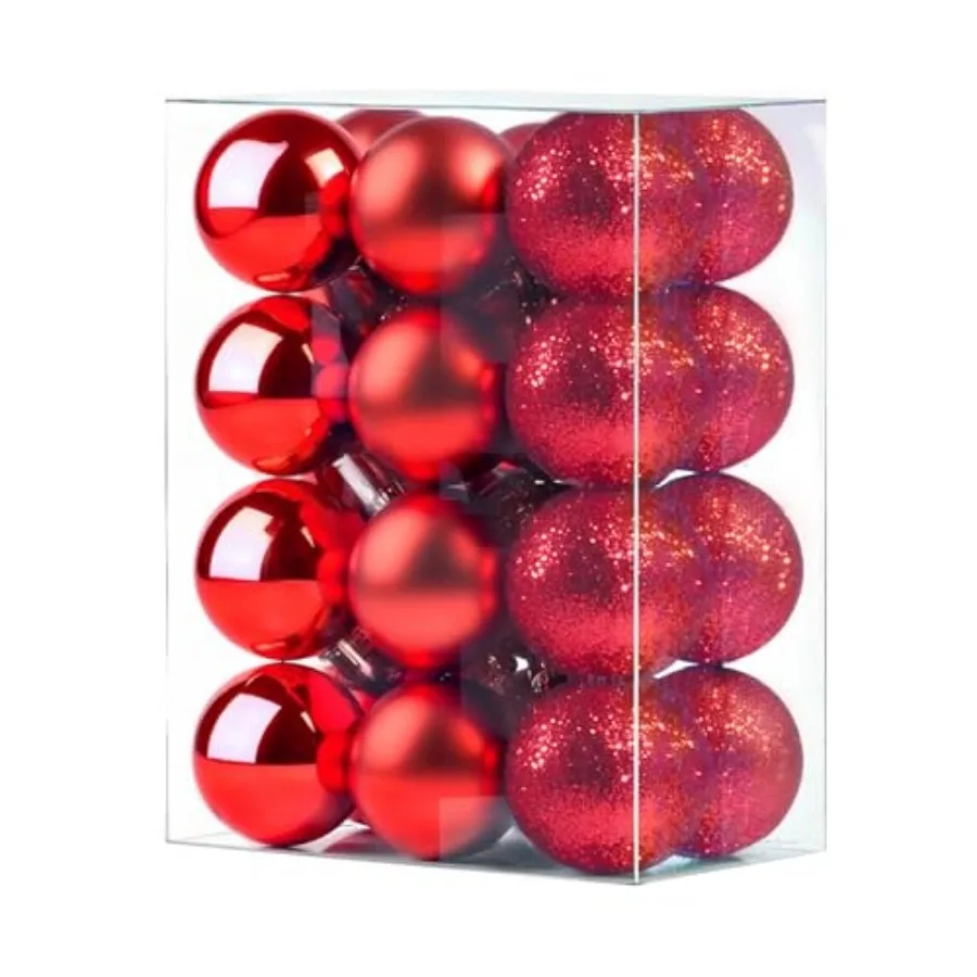 GOOTRADES Juego de 24 Mini Bolas de Navidad Irrompibles, Adornos para Árbol, Decoración para Fiestas, 3 cm/1.1'', Rojo