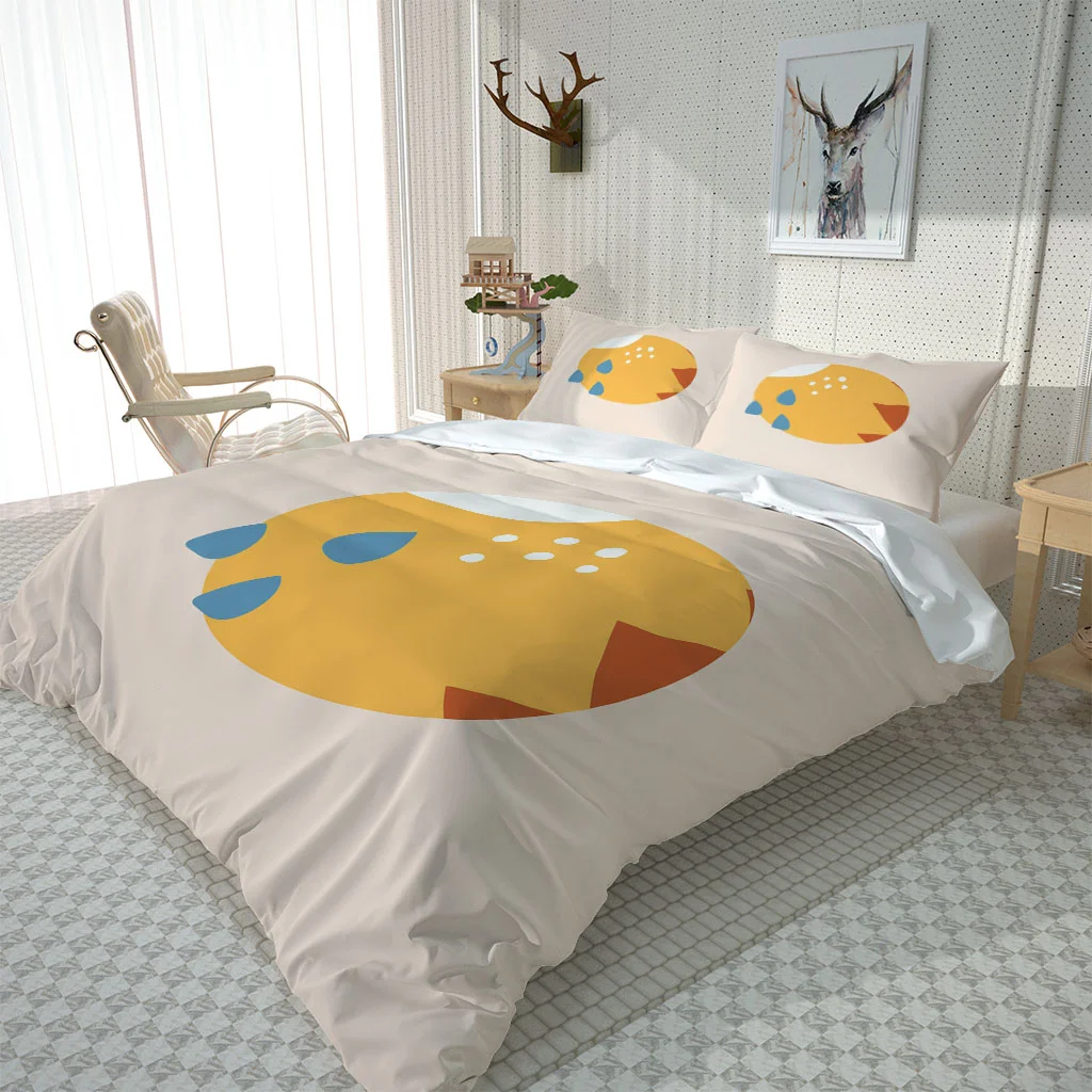 HUANZHUANG Yellow Circle Creativity 3Pcs Printed Duvet Cover Colored Bedding Quilt Cover High Quality Skin Friendly Fabric Polye