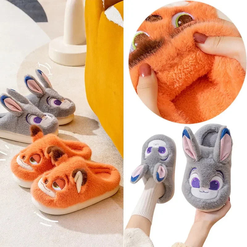 

Disney Zootopia Nick Judy Kawaii Slippers for Couple Autumn Winter Indoor Floor Non-Slip Soft Bottom Comfortable Warm Home Shoes