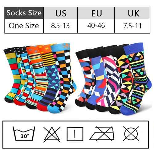Imagen 2 del producto 5 pares de calcetines de tubo medio geométricos coloridos para hombre calcetines deportivos transpirables de moda calcetines casuales cómodos adecuados para uso diario