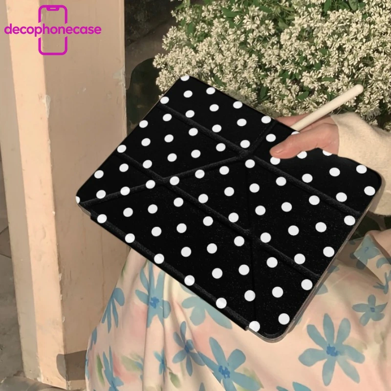 ins black&white polka dots 3+Y-fold For iPad 10th 11th Gen 7/8/9 10.2'' Case For Air 4 5 6 7 11 For Air 13 9.7 Pro 11 Mini 6 7