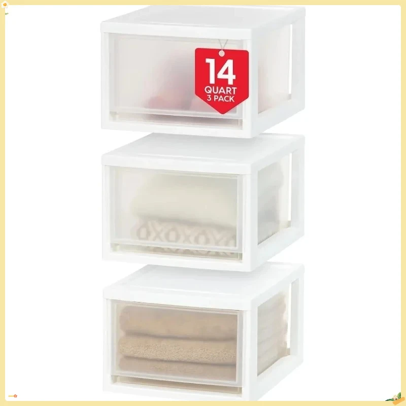 

14.5Qt 3-Pack Stackable Plastic Drawers, Sliding Storage Organizer Units for Home Office Closet Bedroom Organization