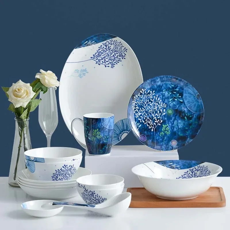 

32 pcs Jingdezhen Ceramic Dinnerware Set Kitchen Tableware Dinner Dish Ceramic Plates and Dishes Bowls dishes set