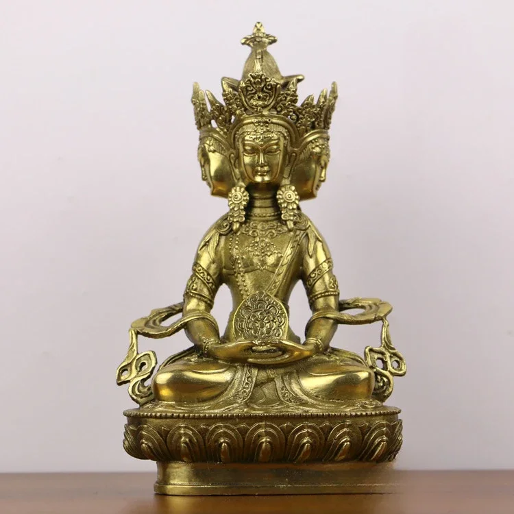 Pure Copper Tibetan Nepalese  Statue Esoteric Vairocana Buddha Four Faced  Great Sun  Zodiac Sign