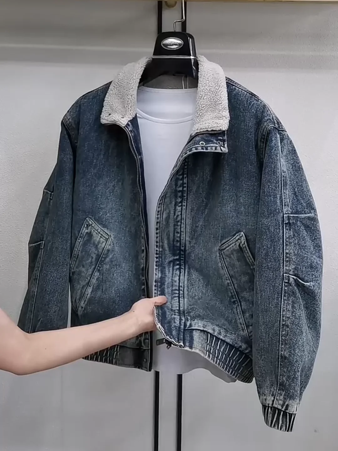 

Men's Autumn Winter New Particle Fce Stand Collar Denim Jaet High Quali Lightweight Luxury Stand Fit Youth ular