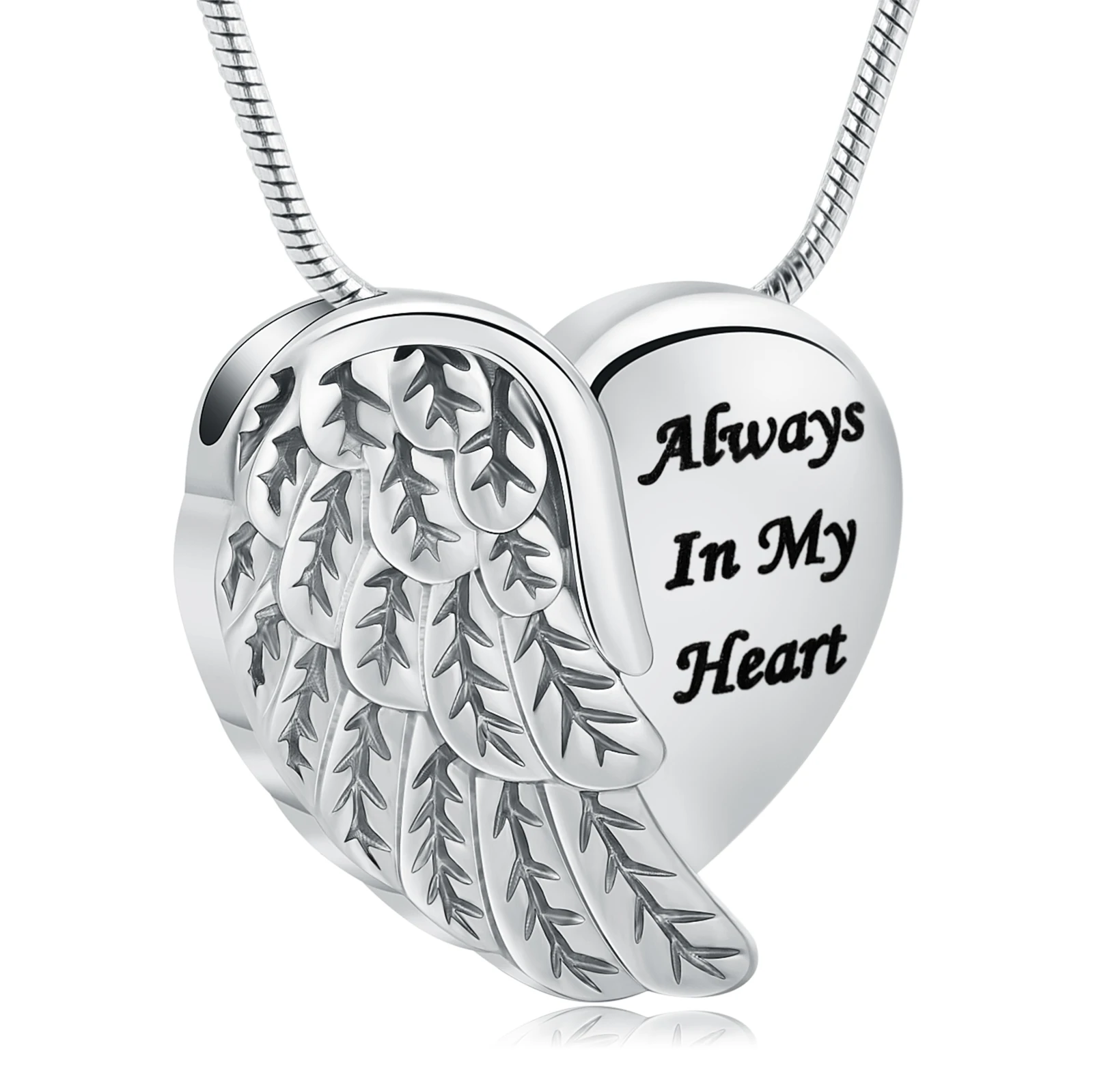 Angel Wing Urn Necklaces for Ashes Heart Cremation Jewelry for Women Men Stainless Steel Ashes Pendant Keepsake Memorial Jewelry