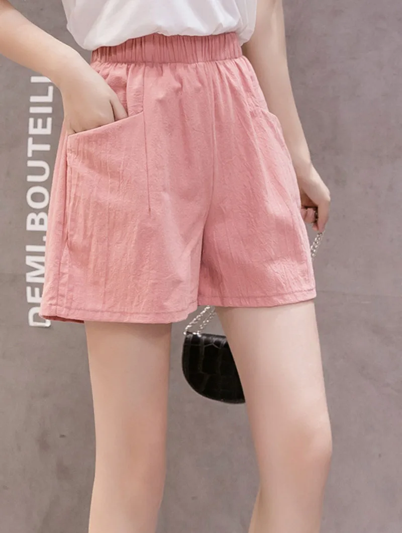 Neue Sommer-Shorts für Damen, Einfarbig, Lässig, Weit Geschnitten, aus Baumwolle und Leinen, Koreanischer Stil, Vielseitig Kombinierbar, mit Großen Taschen – Detail 9