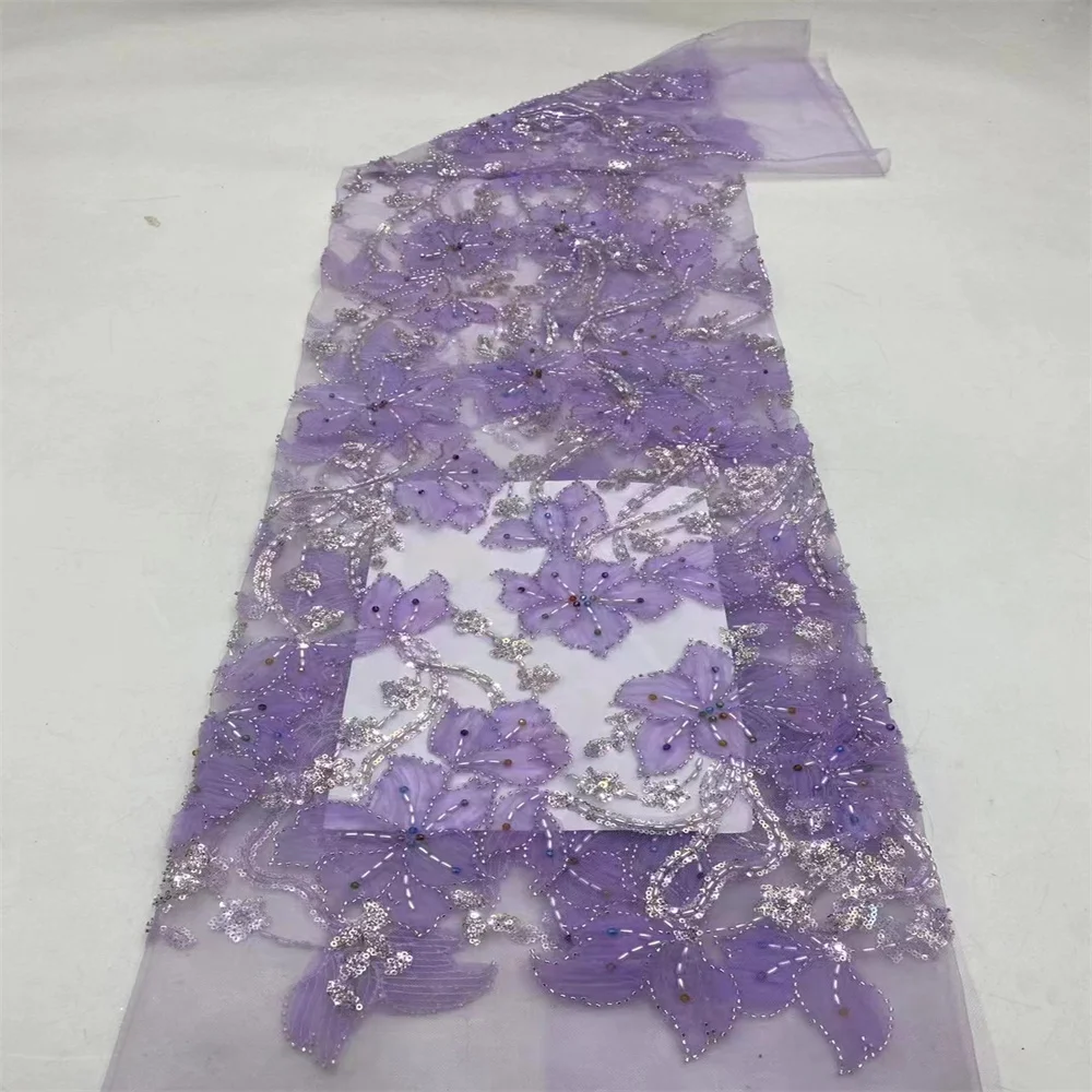

Latest Sequins African Purple Lace Fabric High Quality Lace French Nigerian Tulle Laces Fabrics For Women Wedding Dresses ST4006