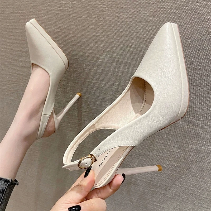 

2025 New Wedding Shoes Ladies Sexy Pointed High Heels Slingback Prom Stilettos Ladies Baotou Buckle Strap Pumps Zapatos De Mujer