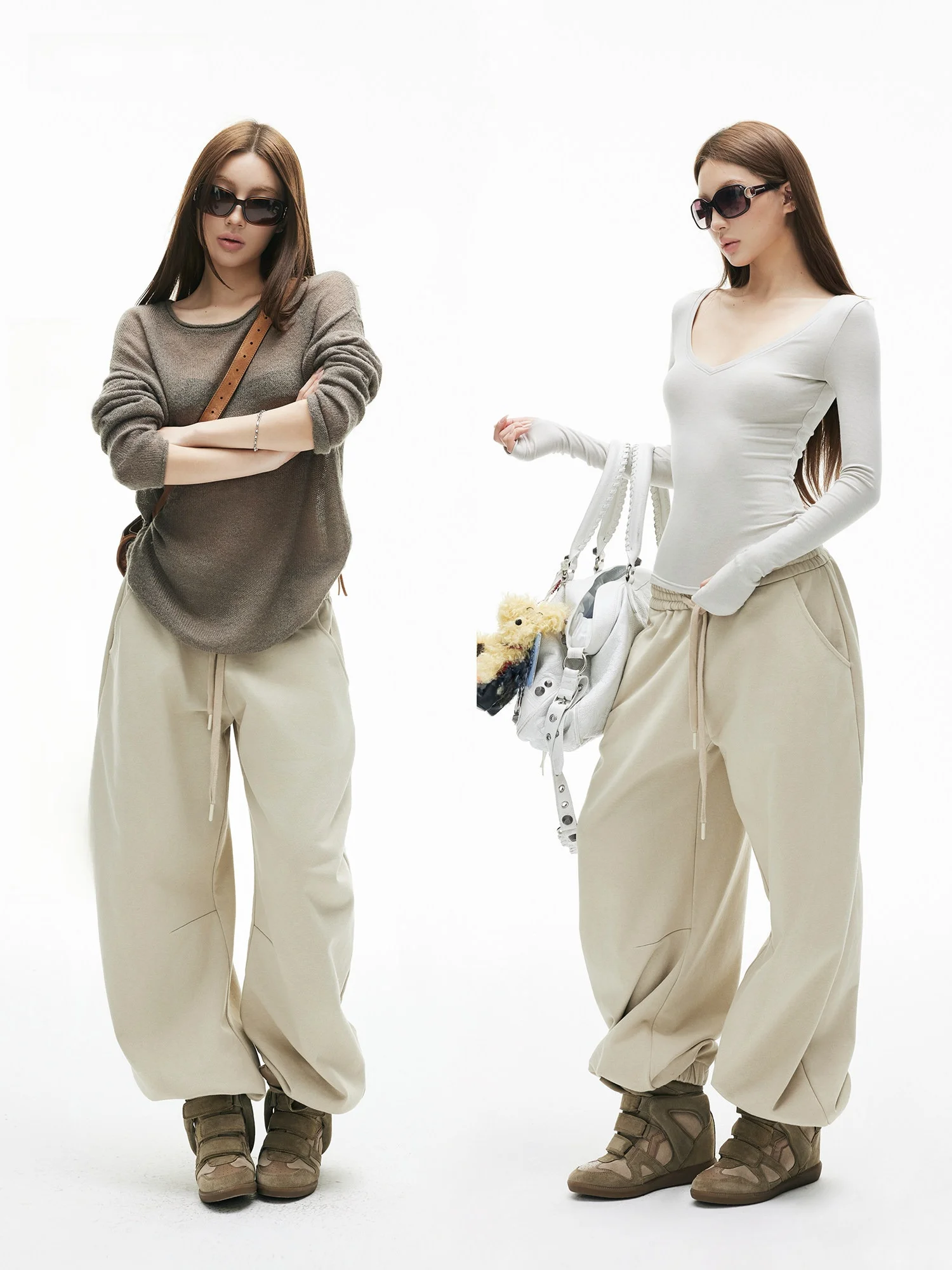 

Брюки Iamxiaa светло-хаки с эластичным поясом, повседневные, приятные к телу, с эффектом хлопка, с завязками, зауженные к низу, с манжетами, для повседневной носки...