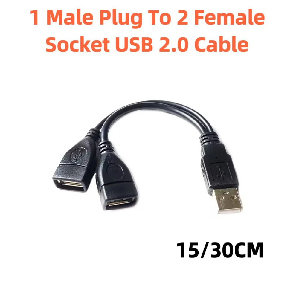 1 Male Plug To 2 Female Socket USB 2.0 Extension Line Data Cable Power Adapter Converter Splitter USB 2.0 Cable 15/30cm