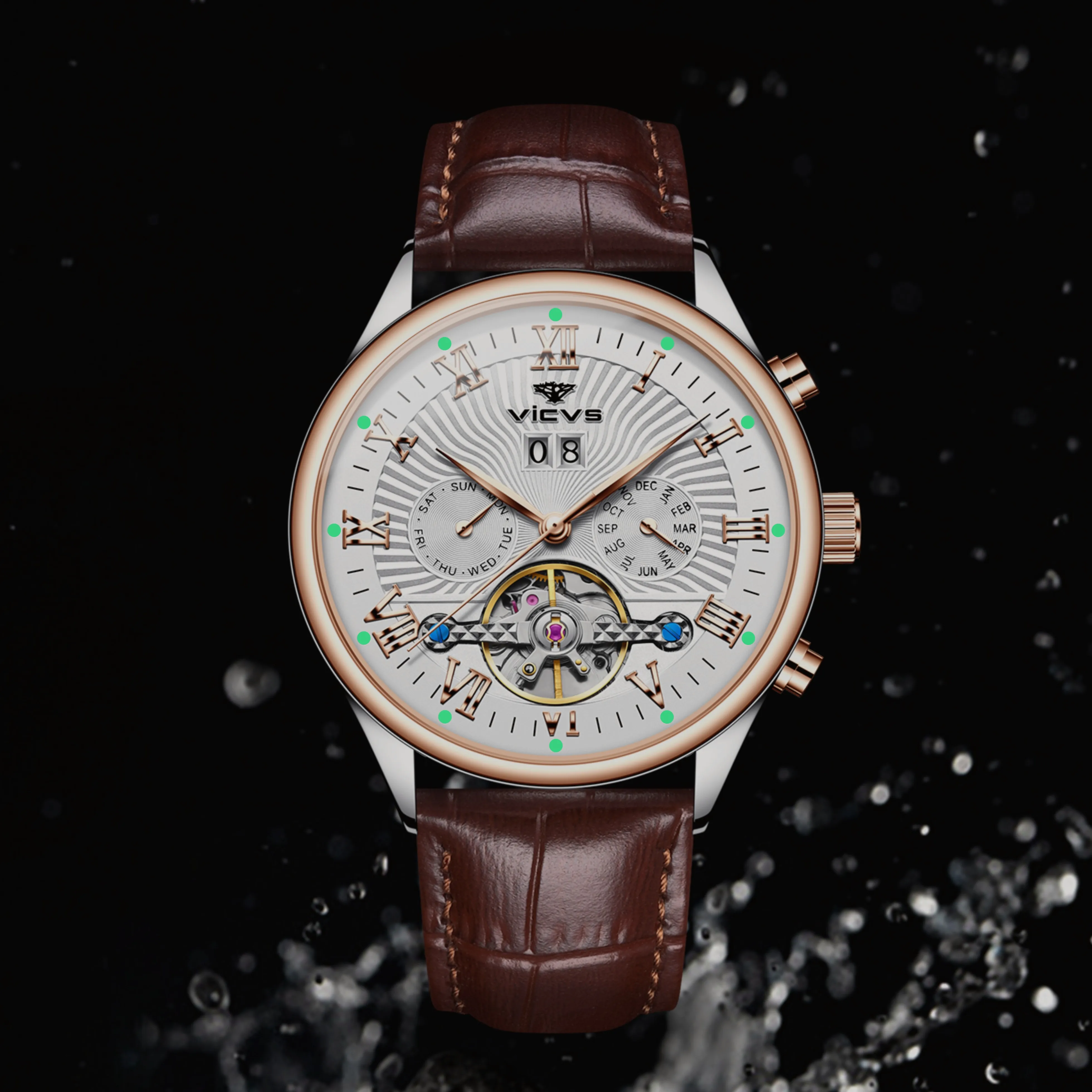 VICVS Mechanical Watch Calendar Waterproof Business Luxury Men's Watch Valentine's Day Gift Dad's Gift Christmas New Year Gift